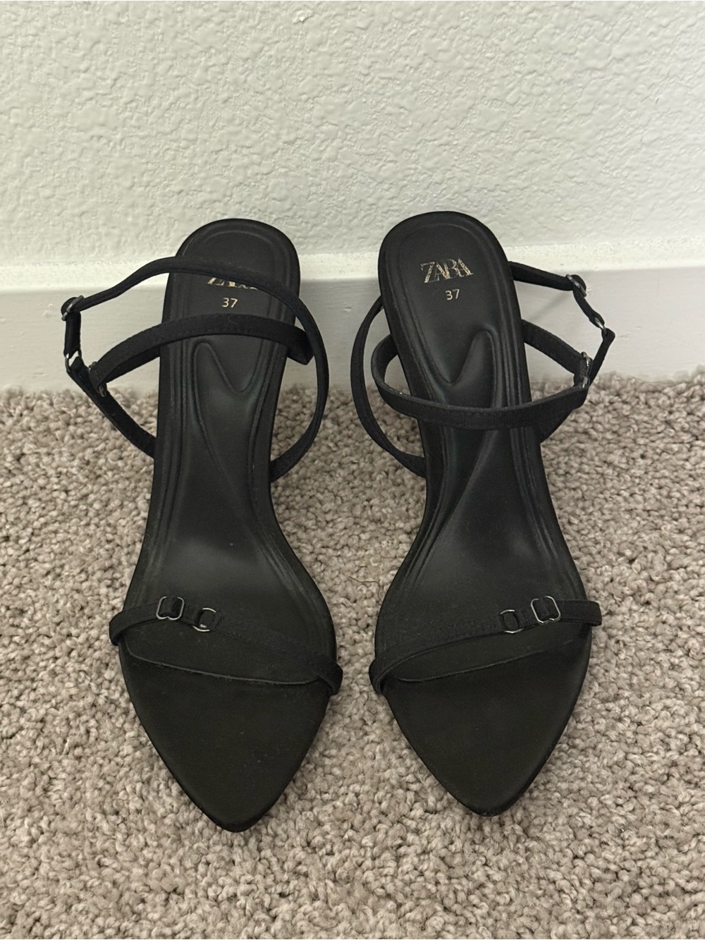 Zara Black Strappy Pointed Toe Heels